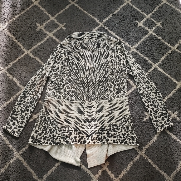 Alberto Makali Wool blend Patterned Open Front Waterfall Sweater Cardigan - Picture 6 of 10